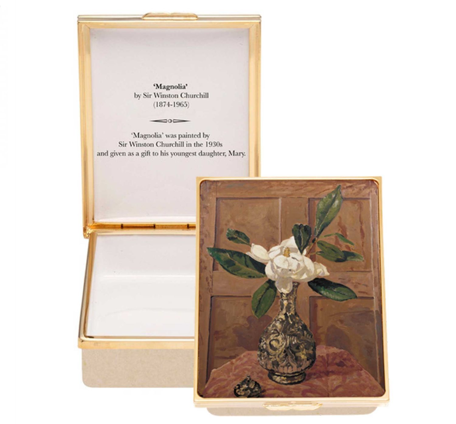 Halcyon Days Magnolia by Churchill Enamel Box ENCHM0511G, 5056327820420