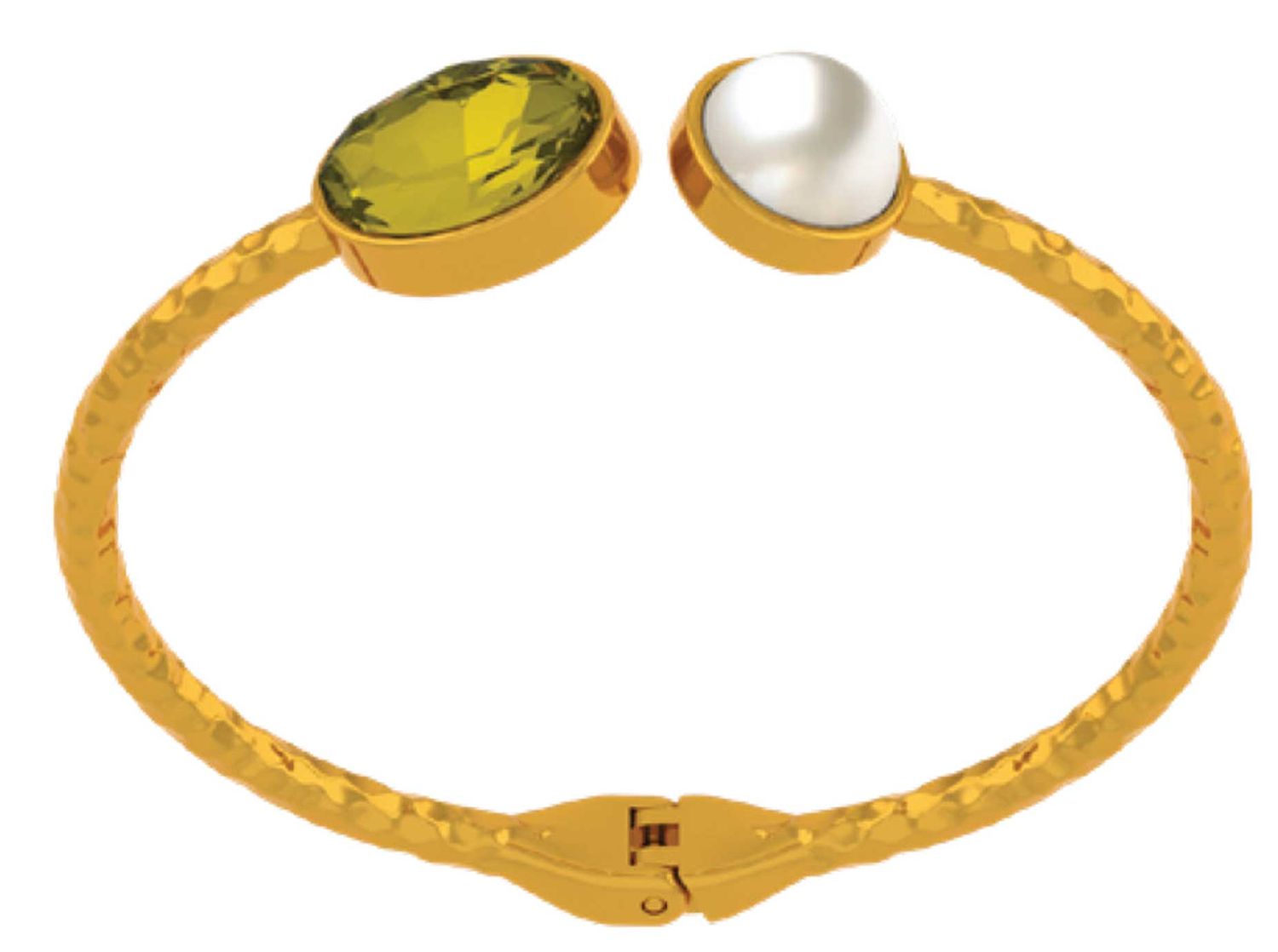 Halcyon Days Aphrodite Citrine Pearl Gold Hinged Torque Bangle HBAPH4410G, 5055273109542