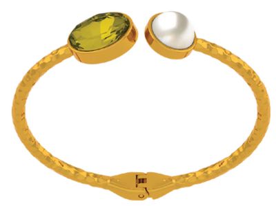 Halcyon Days Aphrodite Citrine Pearl Gold Hinged Torque Bangle HBAPH4410G, 5055273109542