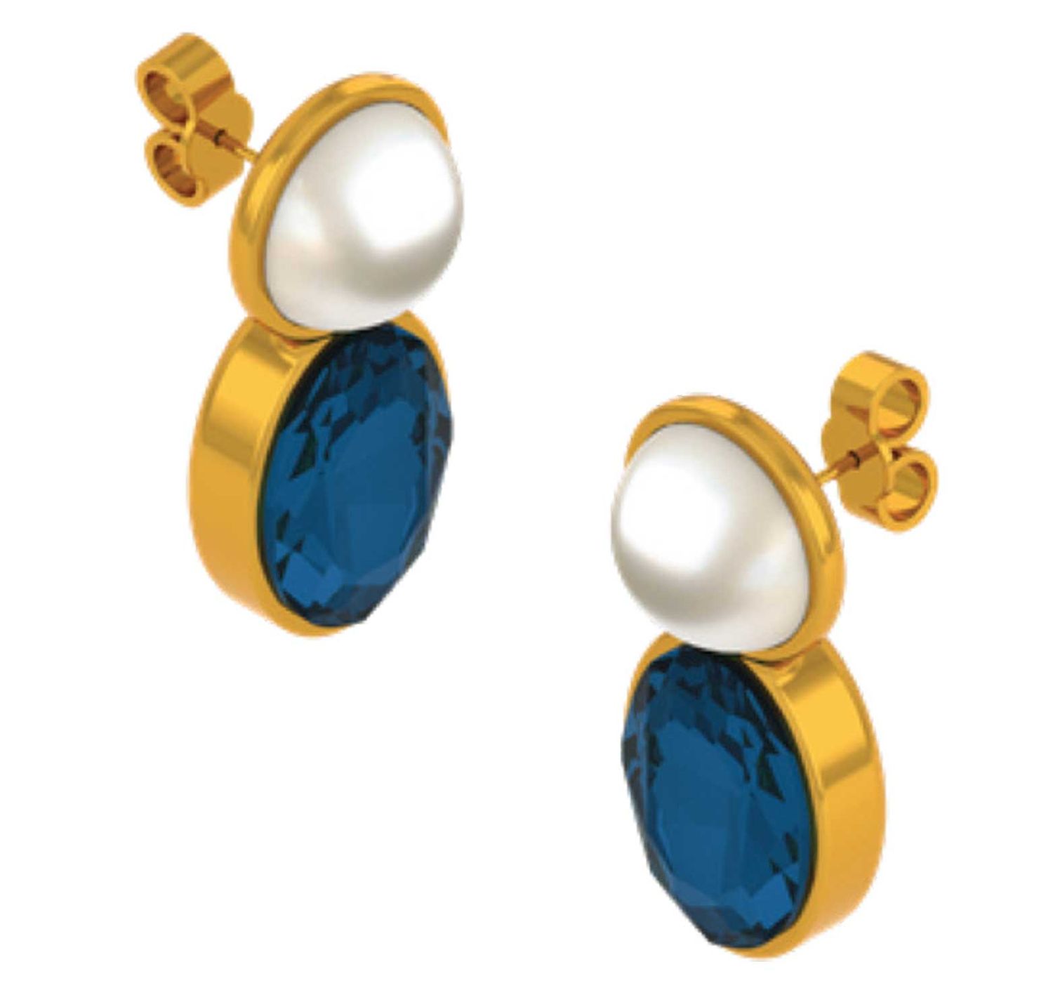 Halcyon Days Aphrodiate Sapphire Pearl Gold Earrings EAAPH43OVG, 5055273110920