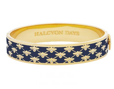 Halcyon Days 13mm Bee Sparkle Estate Blue Gold Hinged Bangle HBBES4913G, 5055273110982