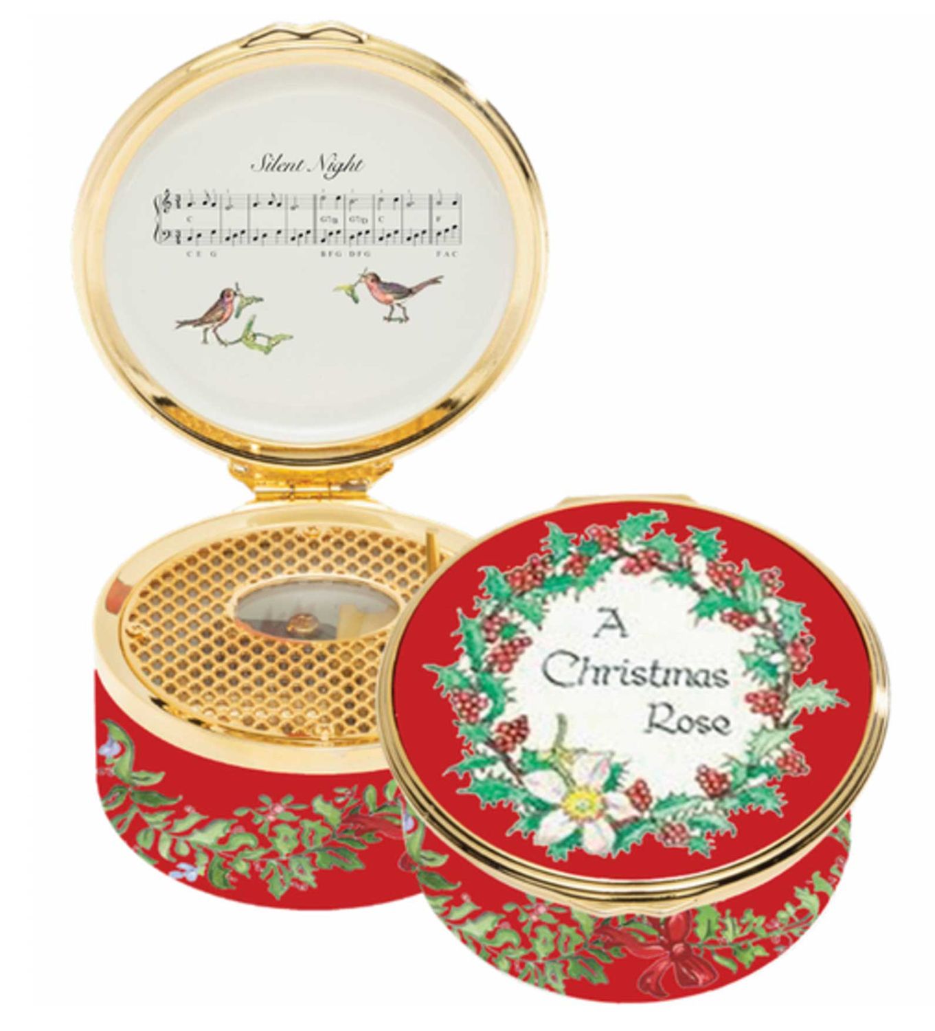 Halcyon Days A Christmas Rose Musical Box Musical Enamel Box ENCRM0133MG, 5055273110319