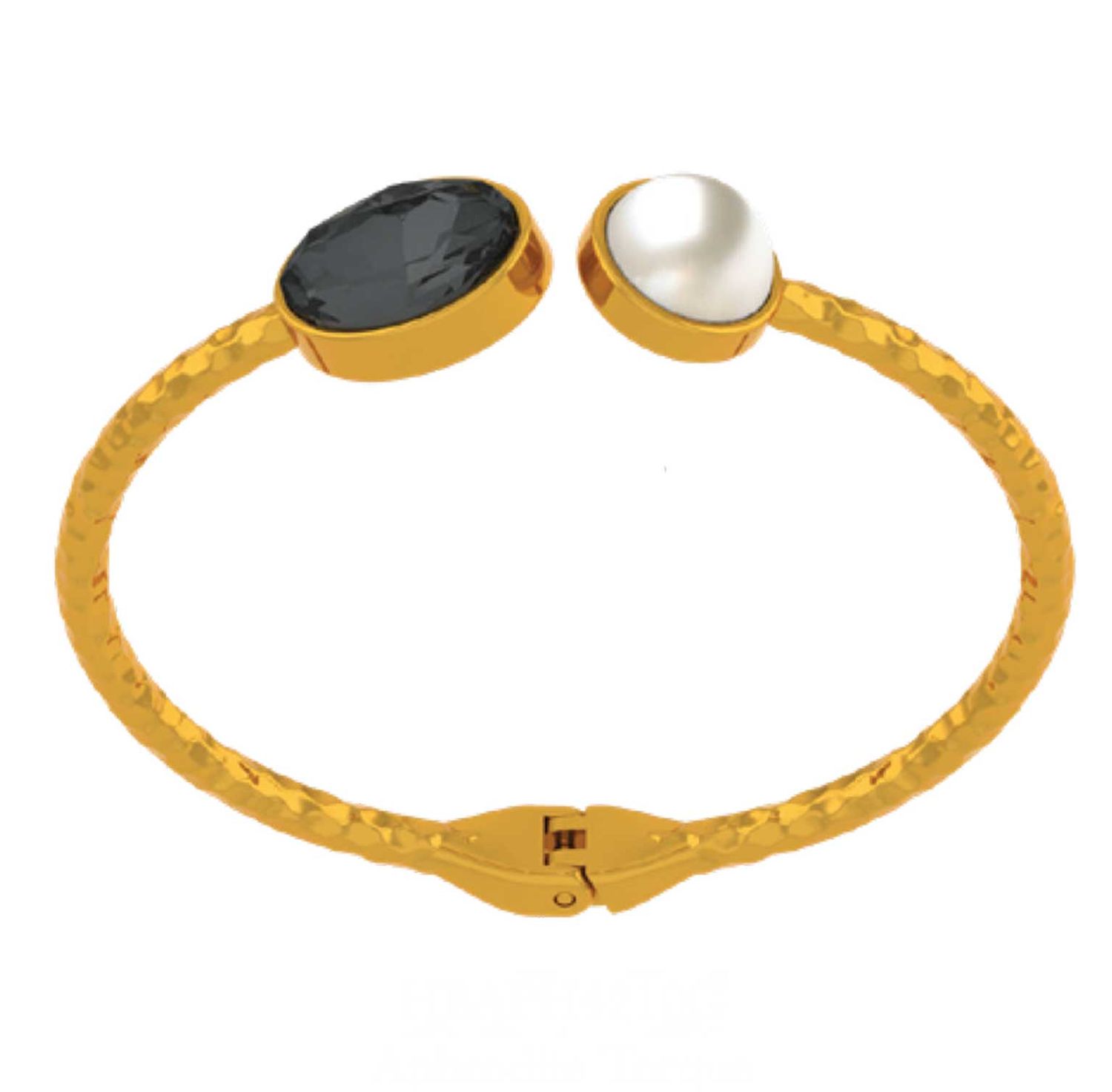 Halcyon Days Aphrodite Black Pearl Gold Hinged Torque Bangle HBAPH4210G, 5055273109511