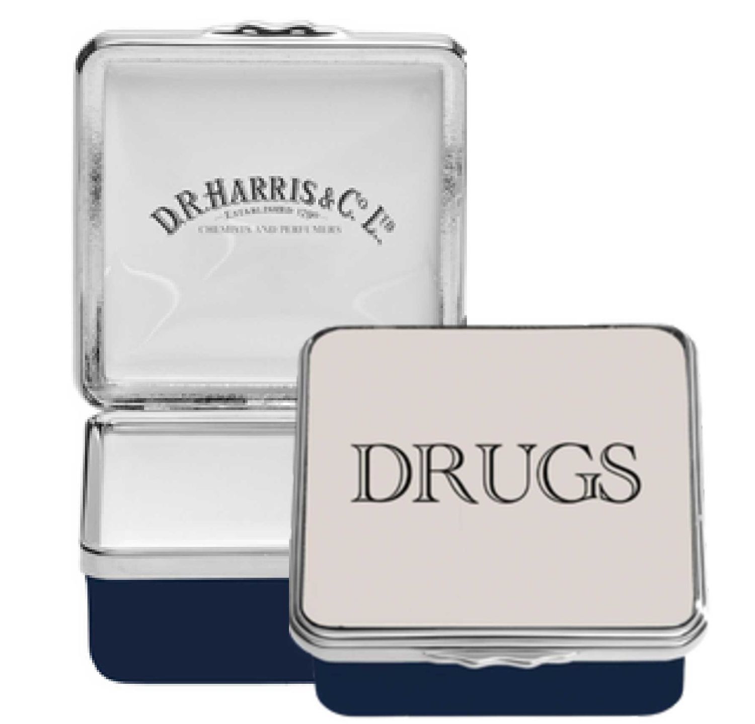 Halcyon Days Dr Harris Drug GP58 Enamel Box Kings Blue ENDRD1858P, 5056327822998