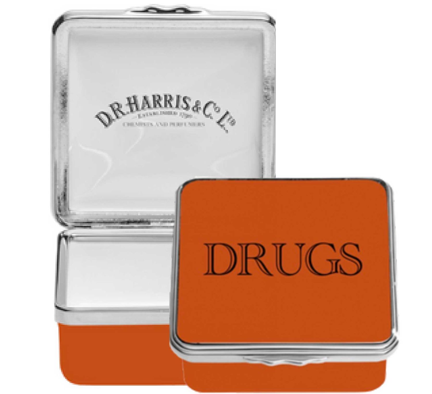 Halcyon Days Dr Harris Drug GP58 Enamel Box Orange Base &amp; Lid ENDRD07058P, 5056327822820