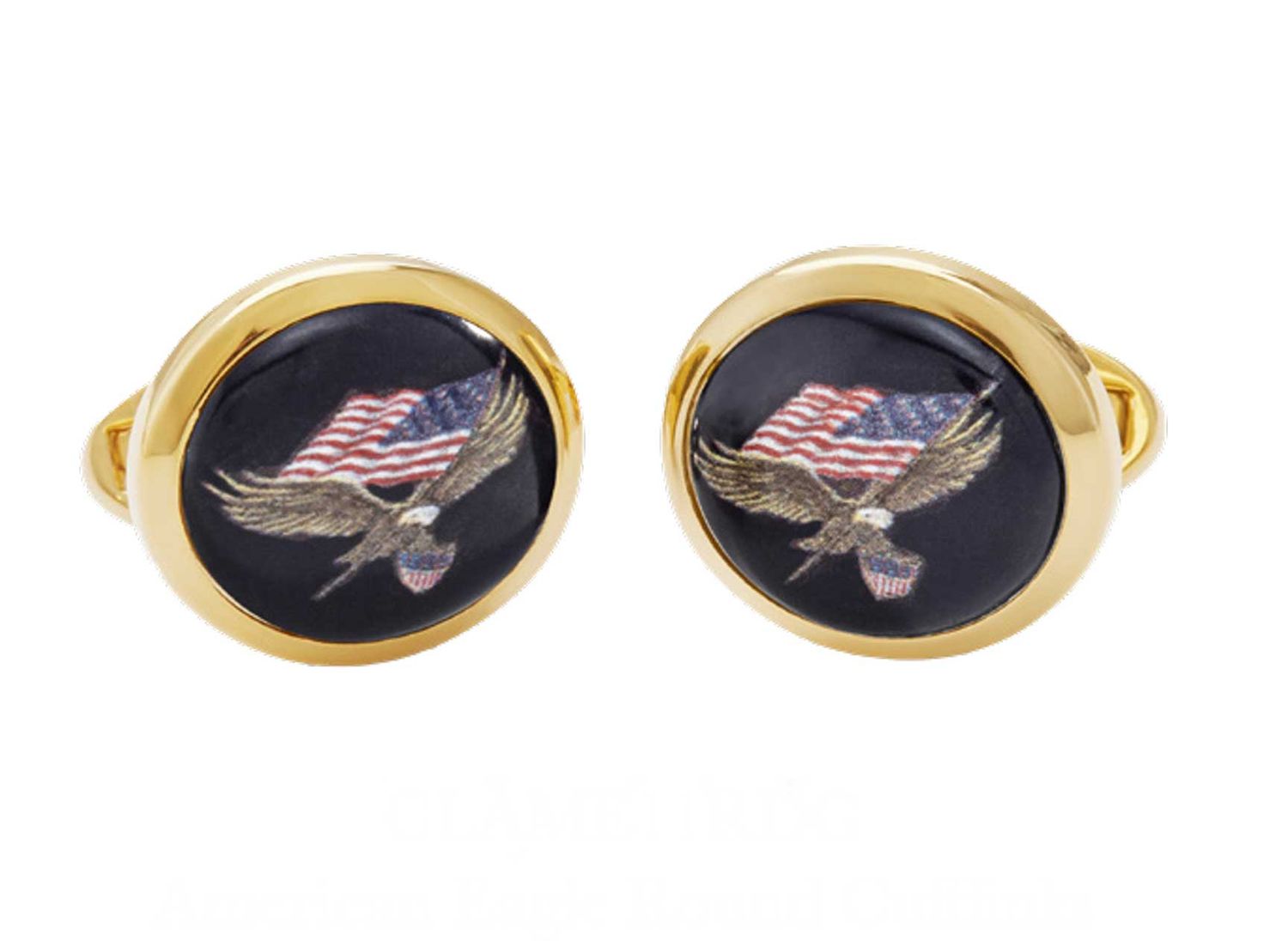 Halcyon Days American Eagle Round Cufflinks Navy Gold CLAME11RDG, 5055273111040