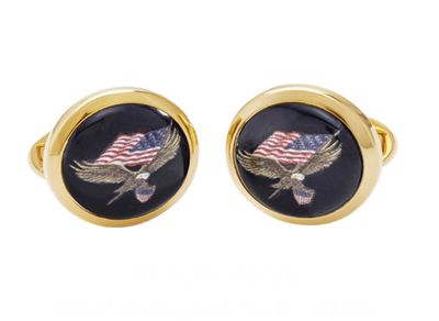 Halcyon Days American Eagle Round Cufflinks Navy Gold CLAME11RDG, 5055273111040