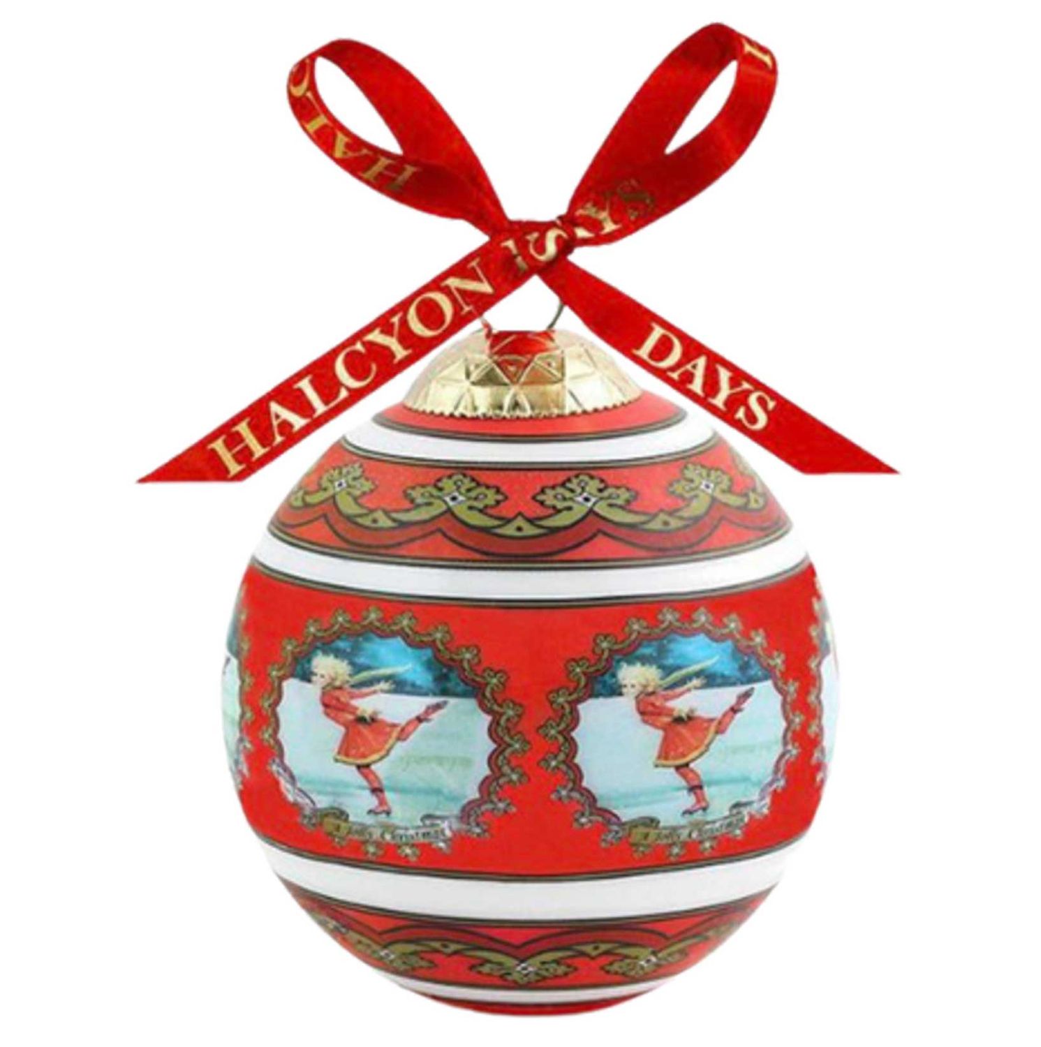 Halcyon Days Christmas Ice Skating 3 Inch Bauble Ornament BCSKA06XBN, 5056327801399