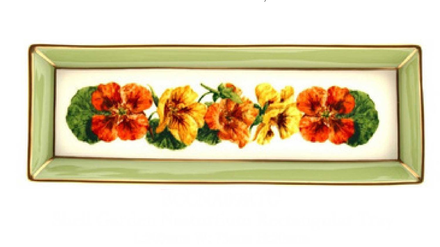 Halcyon Days Shell Garden Floral Nasturtium Green Rectangular Tray BCCNA09RTG, 5060171159711