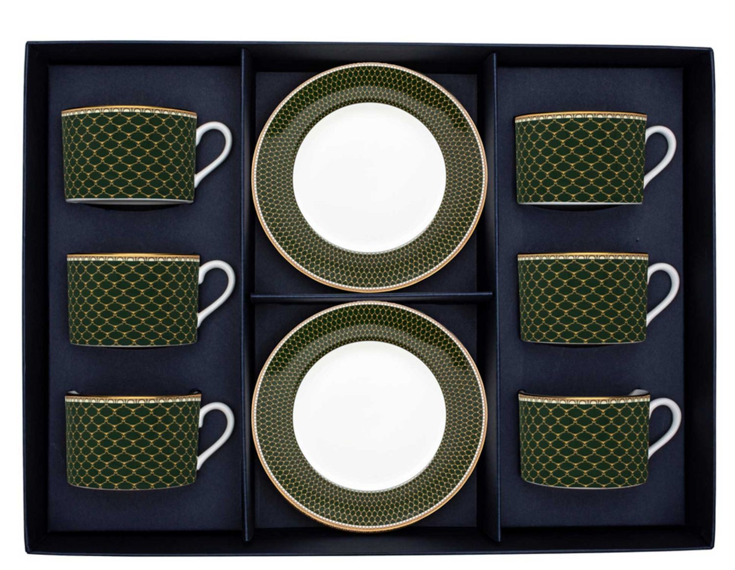 Halcyon Days Antler Trellis Green Teacup &amp; Saucer Box Set BCGAT09T6G, 5055273107623