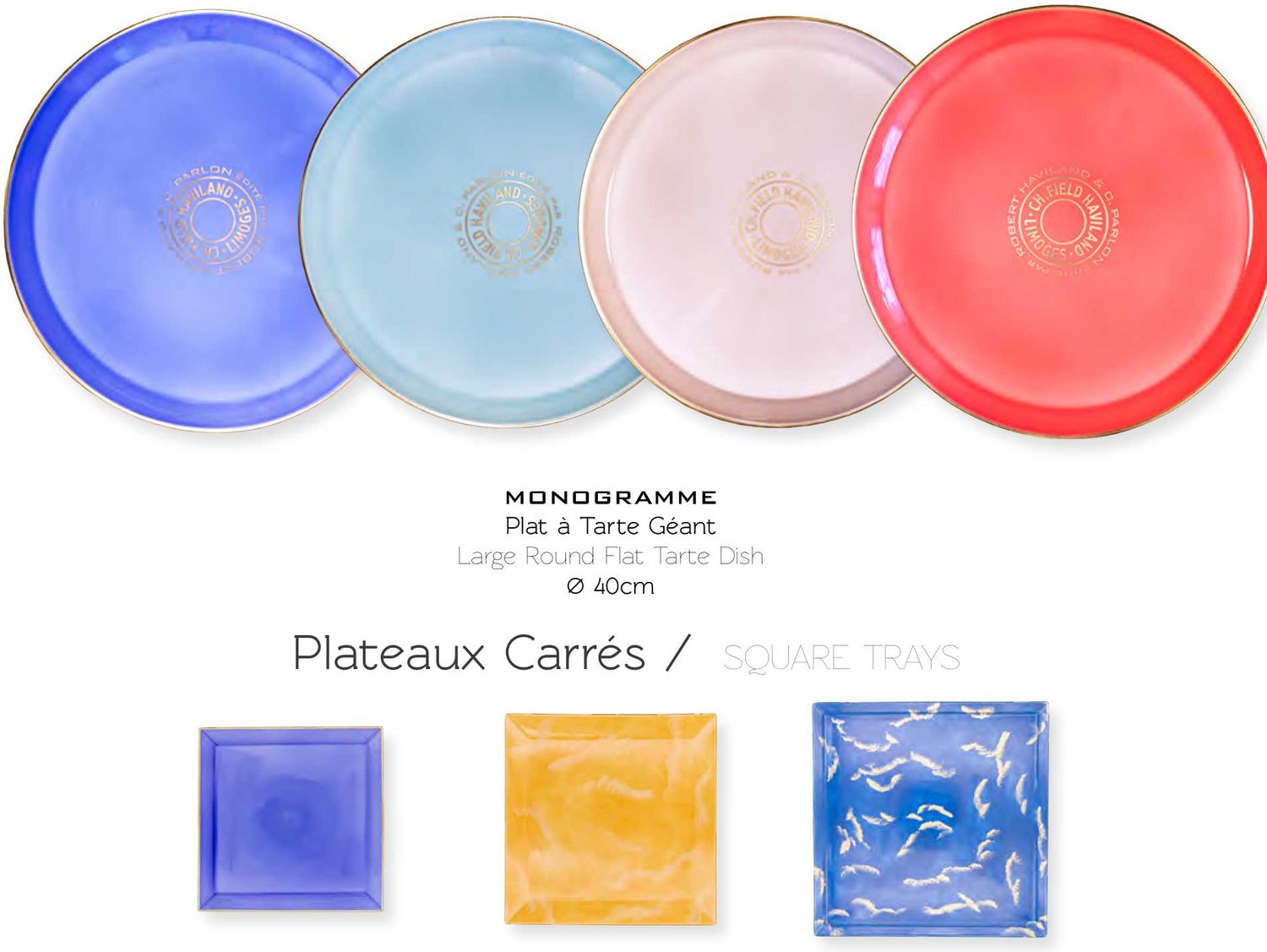 Robert Haviland &amp; C. Parlon Monogramme Platinum Rose Large Round Flat Tarte Dish, MPN: HP1482409001