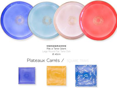 Robert Haviland &amp; C. Parlon Monogramme Gold Ciel Blue Large Round Flat Tarte Dish, MPN: HP1471009001