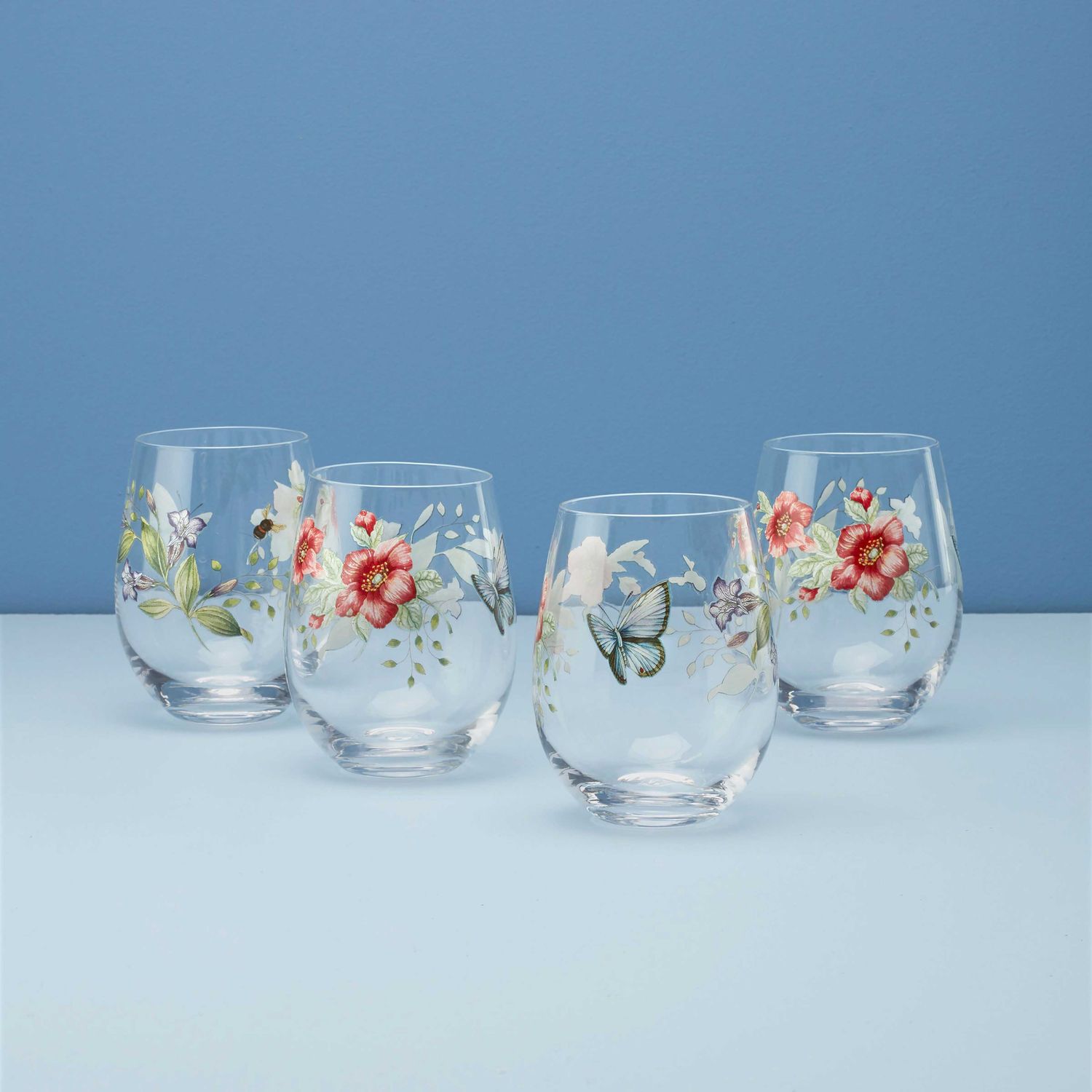 Lenox Butterfly Meadow Stemless Wine Glasses Set of 4 896701 194372032360