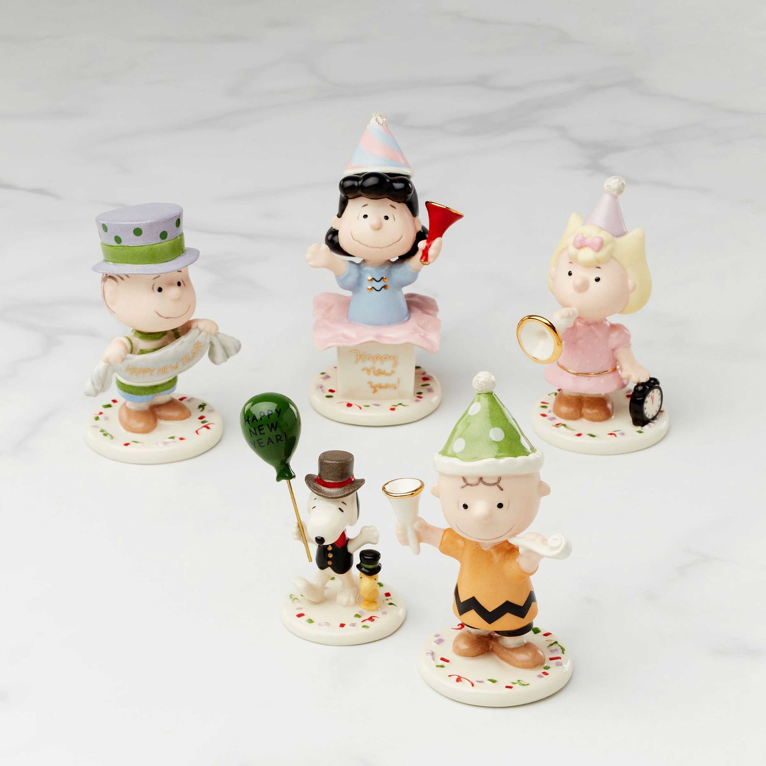 Lenox Happy New Year Charlie Brown 5 Piece Figurine Set 866598 882864658180