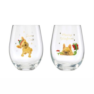 Cambridge Frenchie Stemless Wine Glasses Set of 2 897611 810133073532