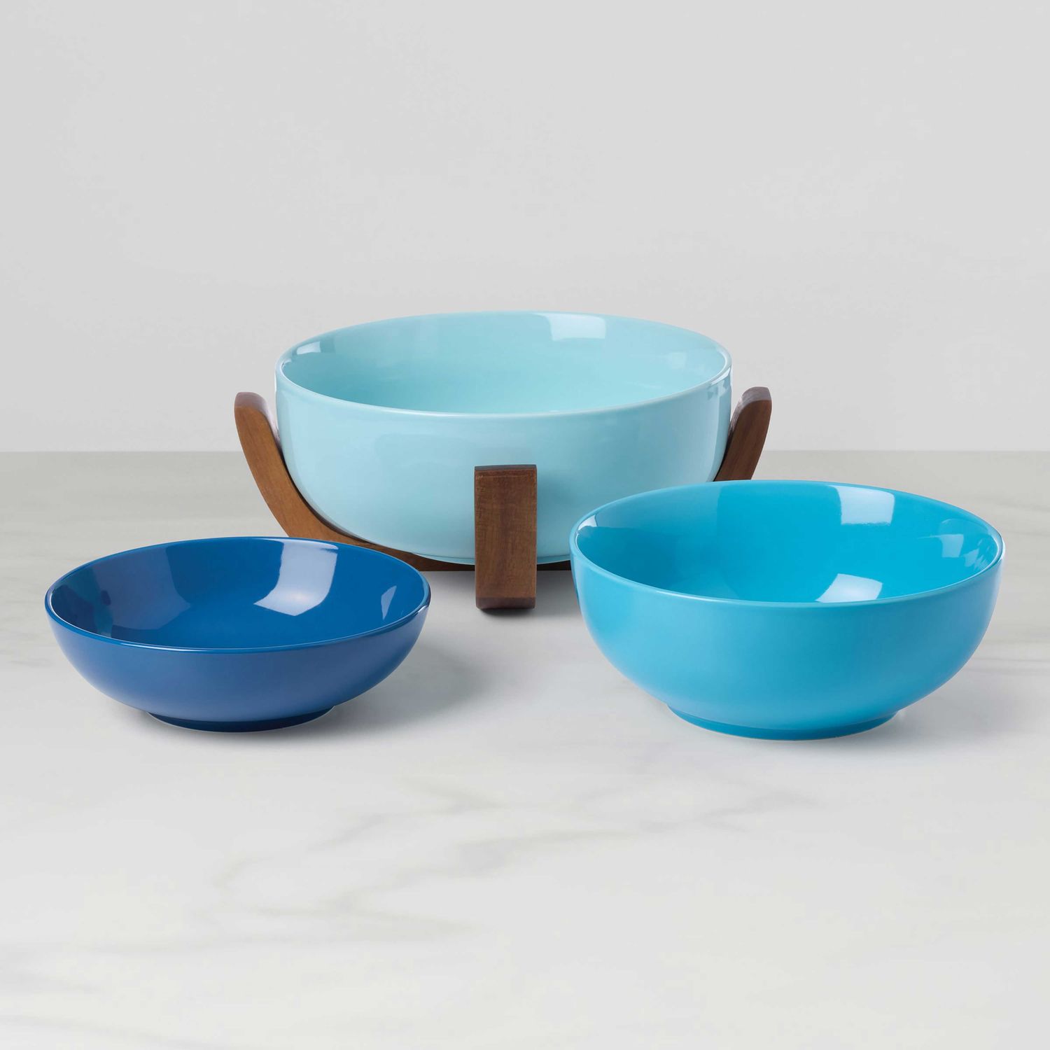 Oneida 24 Seven Colors Nesting Bowls With Wood Stand Turquoise 898658 079363151704