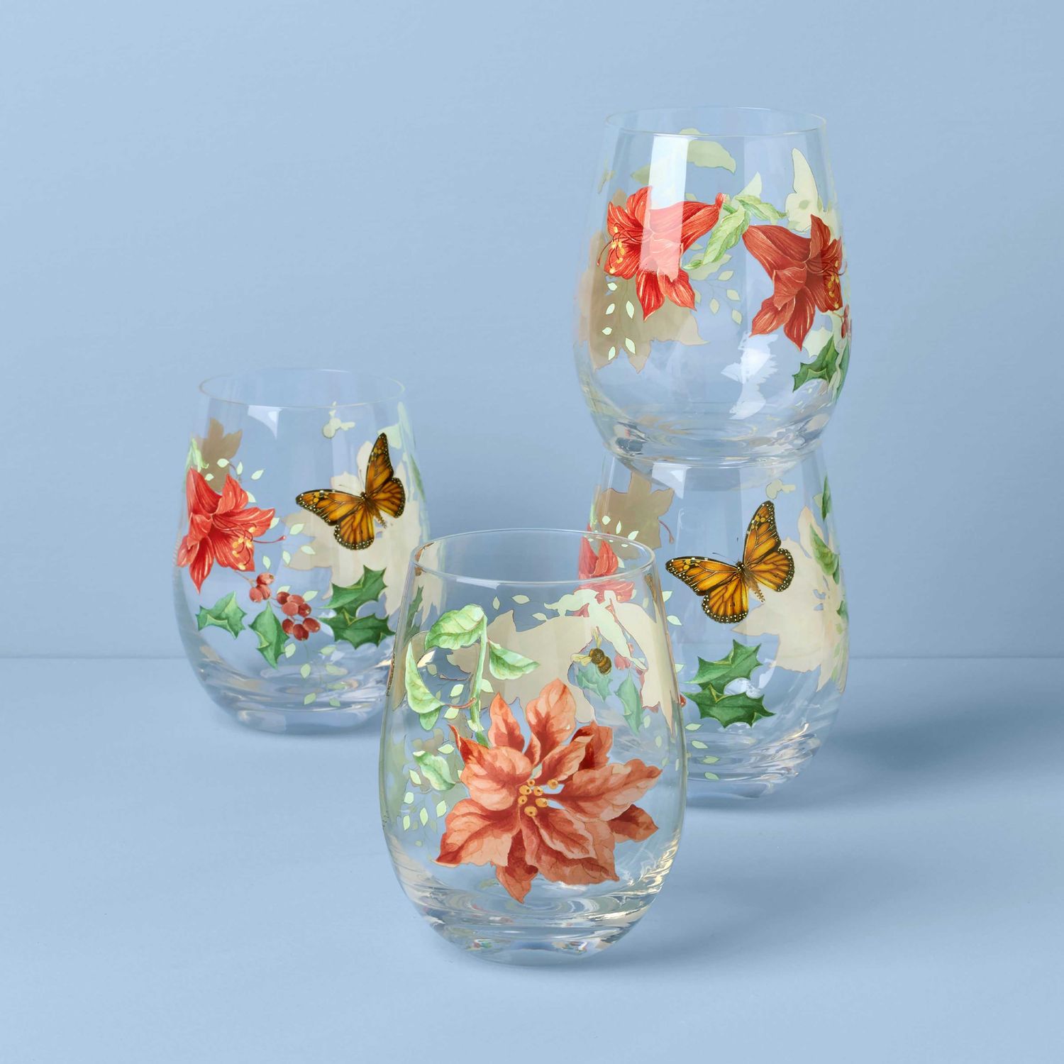 Lenox Butterfly Meadow Holiday Stemless Set of 4 898860 194372043243