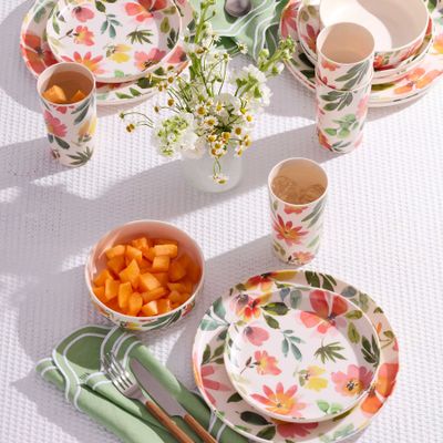 Oneida 24/7 Melamine 12-Piece Dinnerware Set Floral 897965 079363149572