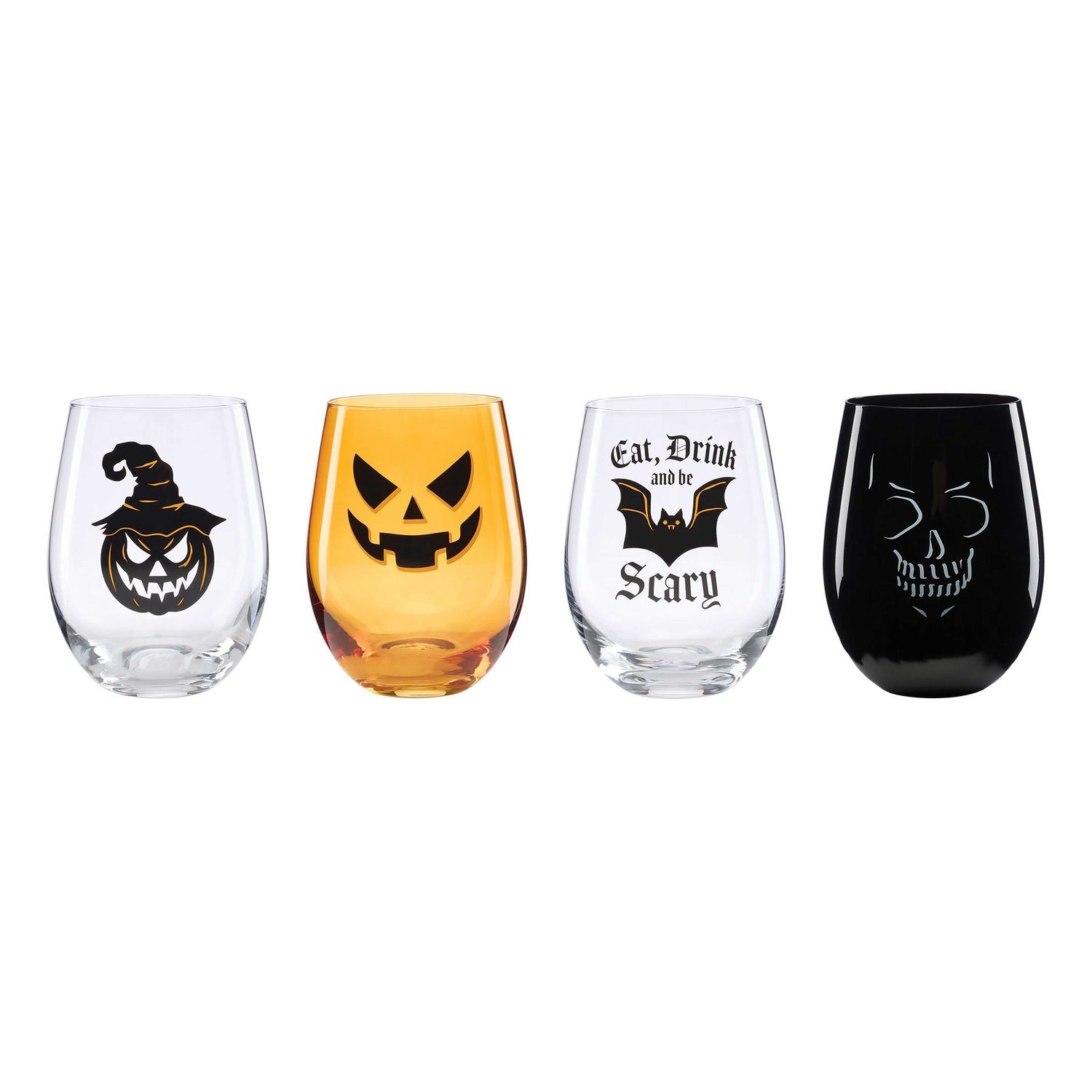 Oneida Vintro Halloween Stemless Wine Glasses Set of 4 897987 079363150561