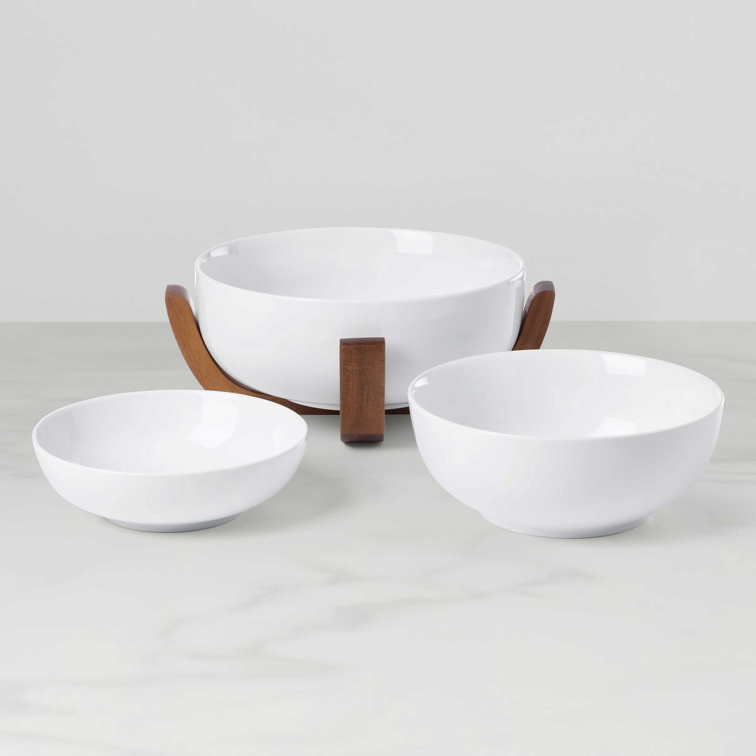Oneida 24 Seven Nesting Bowls With Wood Stand White 898659 079363151711
