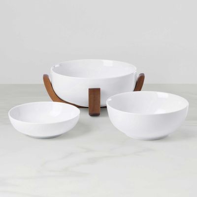 Oneida 24 Seven Nesting Bowls With Wood Stand White 898659 079363151711