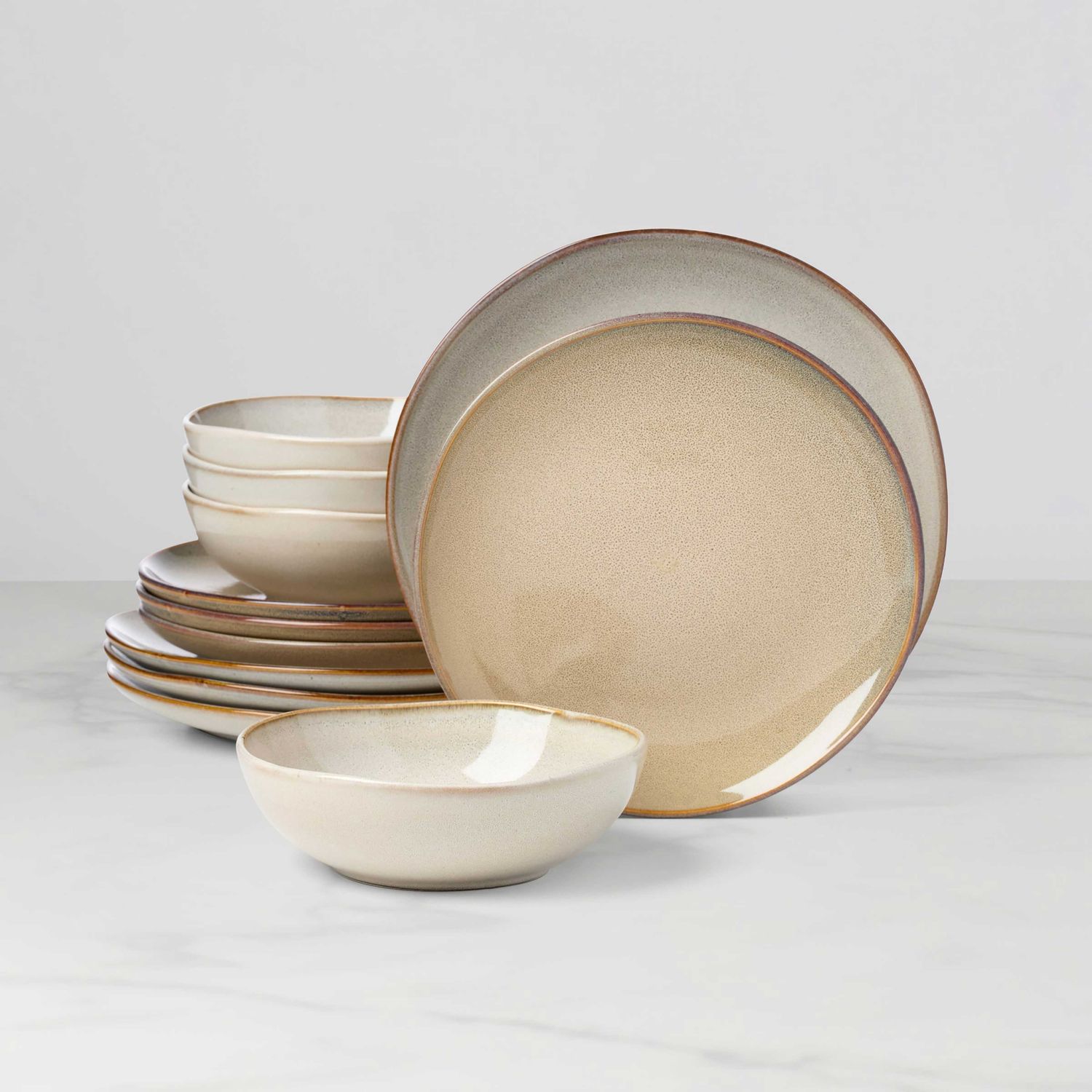 Oneida Organic Shades 12-Piece Dinnerware Set Oatmeal 897208 079363148605
