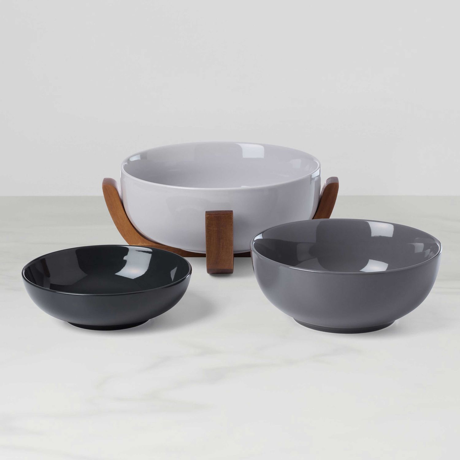 Oneida 24 Seven Colors Nesting Bowls With Wood Stand Pumice 898656 079363151681