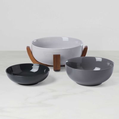 Oneida 24 Seven Colors Nesting Bowls With Wood Stand Pumice 898656 079363151681