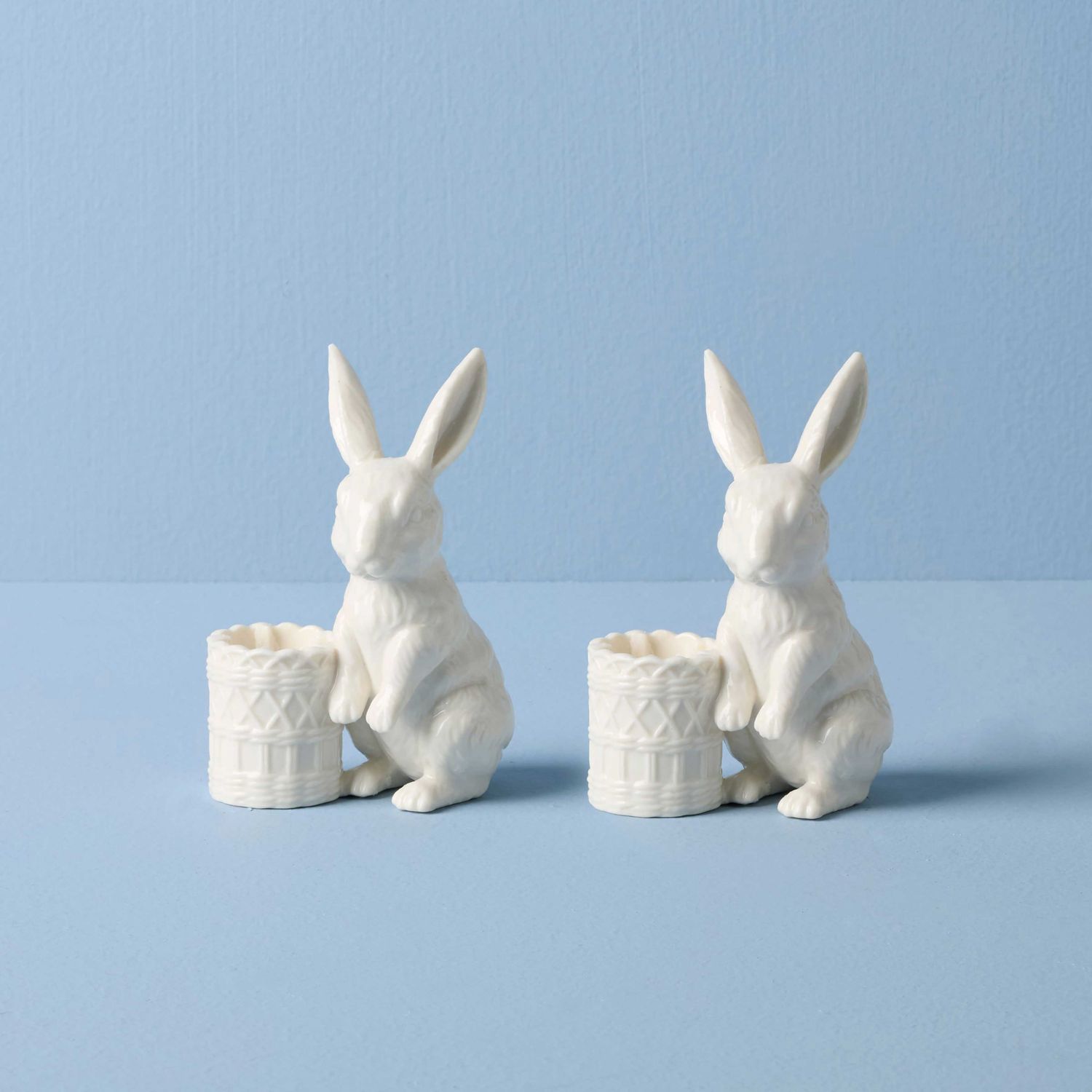 Lenox Wicker Creek Bunny Candle Holders Set of 2 897943 194372039192