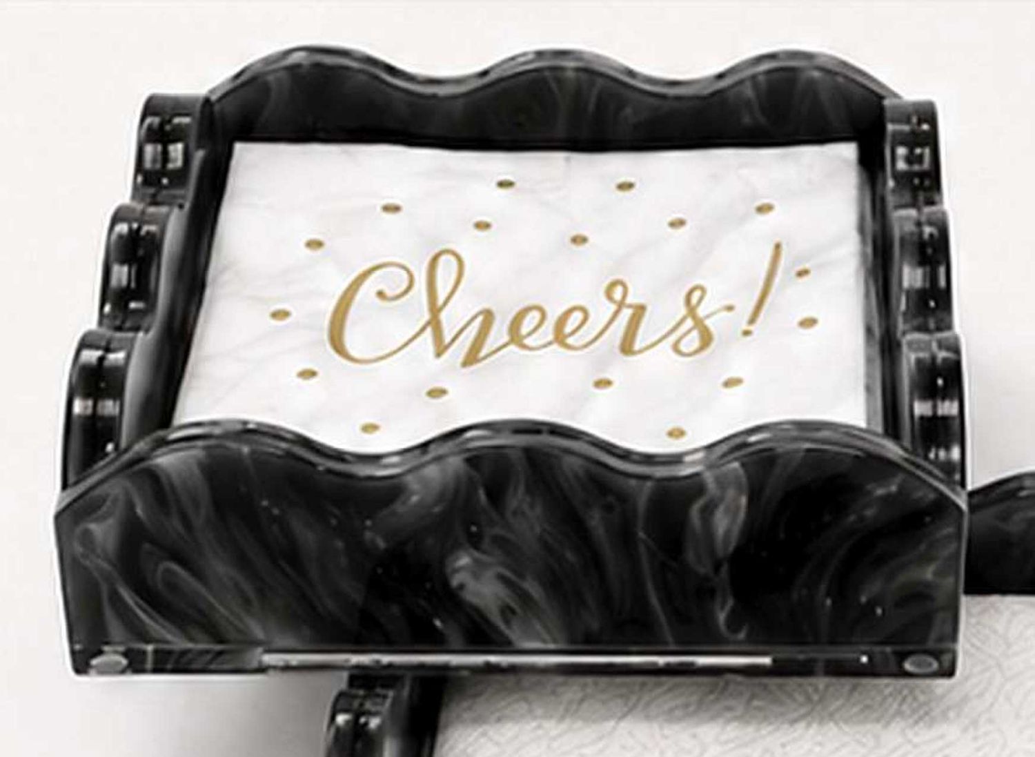 Tizo Lucite Marblelized Cocktail Napkin Tray Black HB280BKNP