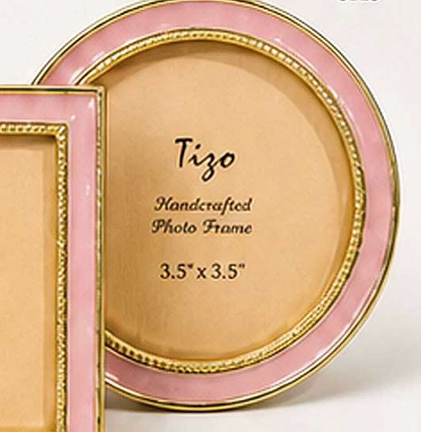 Tizo Enamel Gold Picture Frame Pink 3 Inch Round RS335PK03