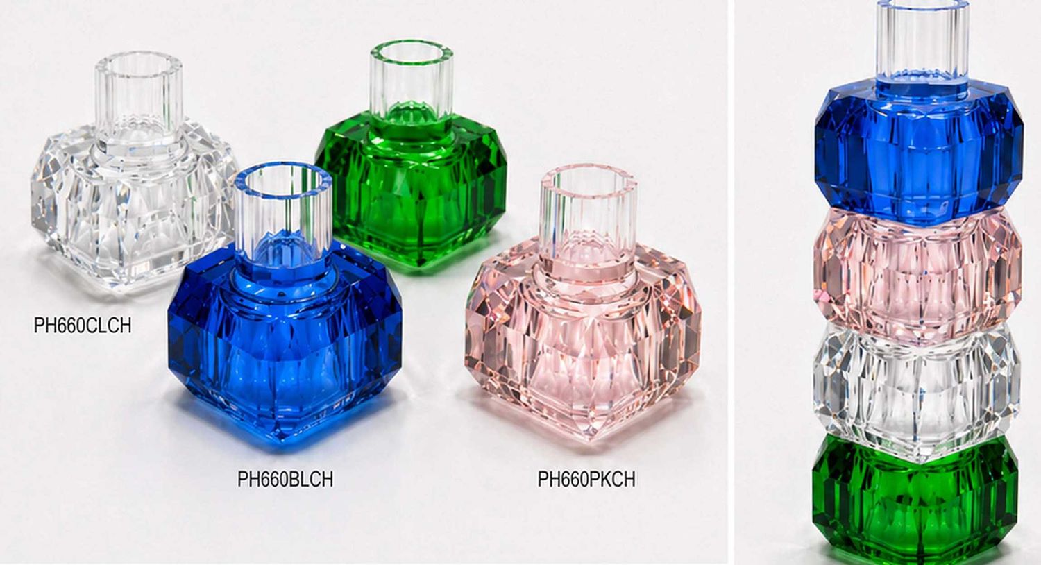 Tizo Crystal Glass Stackable Candle Holder Pink PH660PKCH