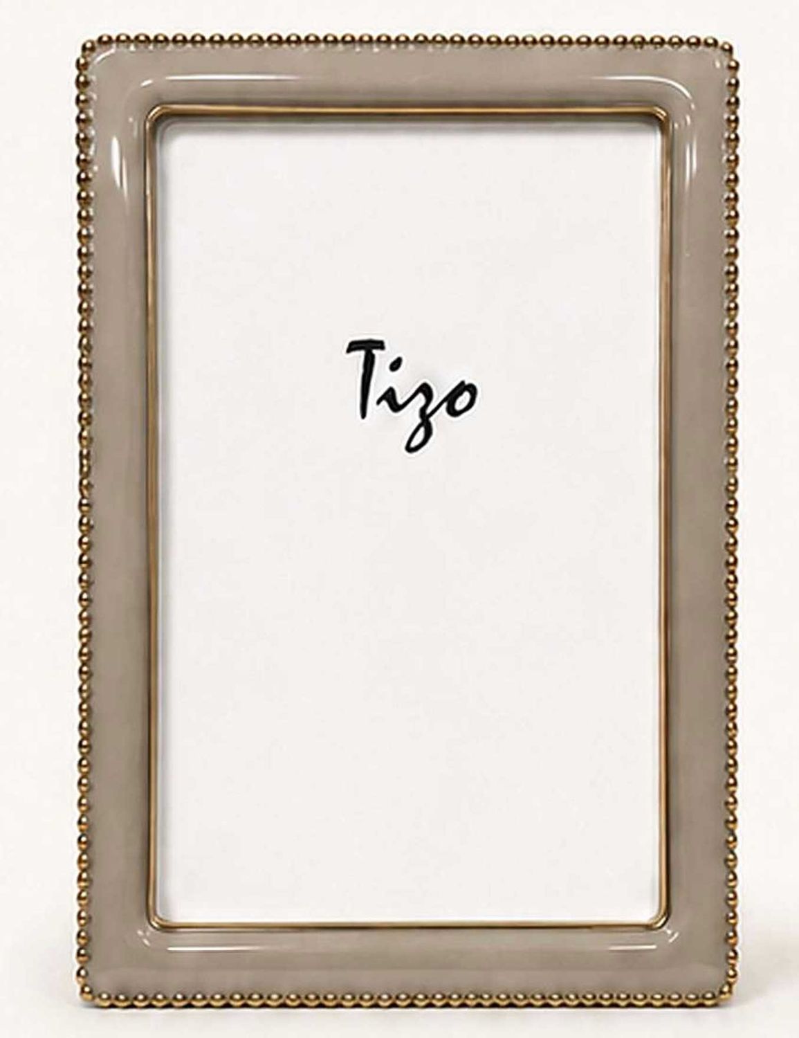 Tizo Goldplate Beaded Taupe Enamel Picture Frame 5 x 7 Inch 3179TAU57