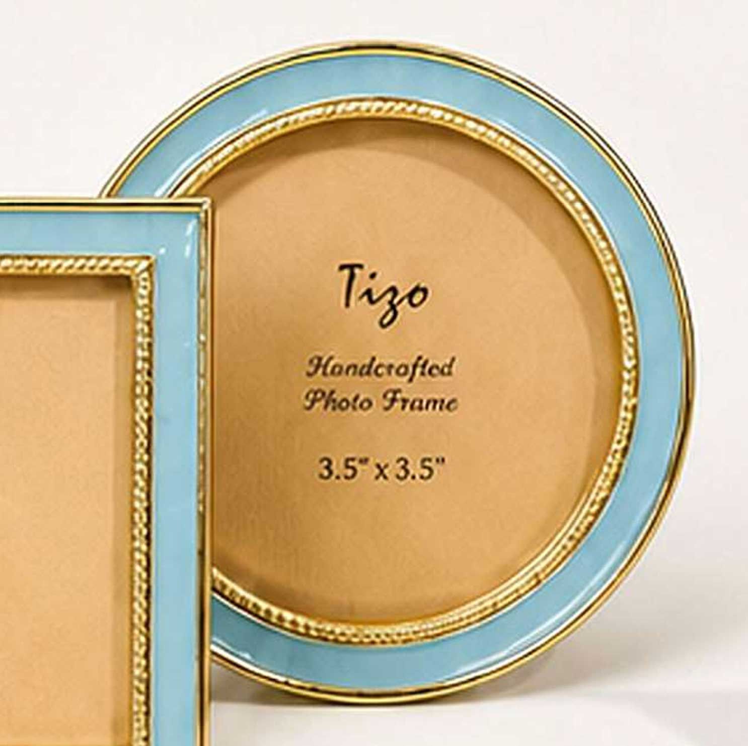 Tizo Enamel Gold Picture Frame Baby Blue 3 Inch Round RS335BB03
