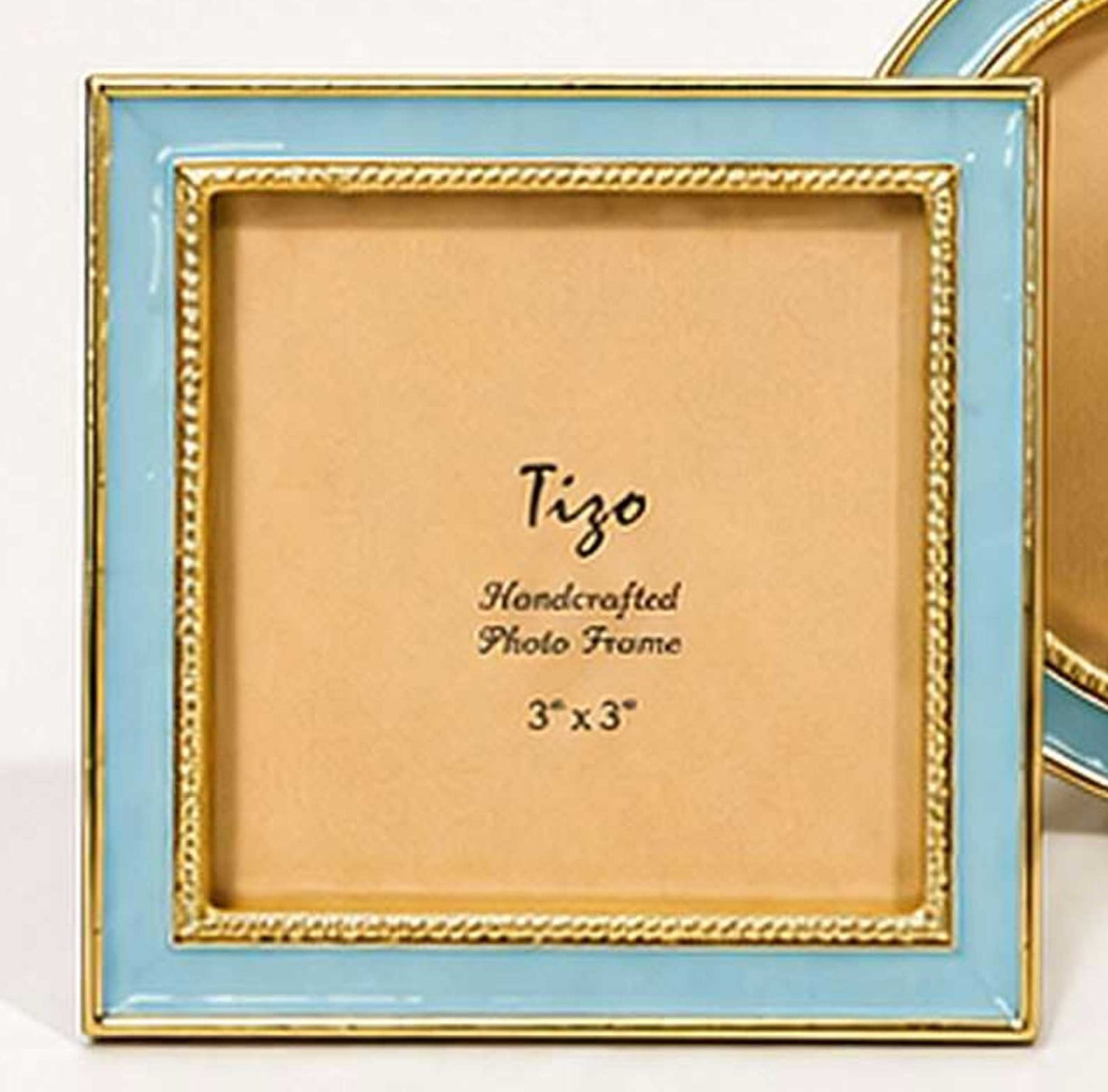 Tizo Enamel Gold Picture Frame Baby Blue 3 x 3 Inch RS335BB33