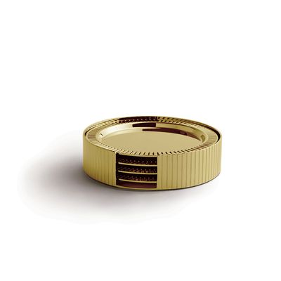 Anna New York Striations Coasters in Holder Gold Set of 4 STR-CHS4-15G, 850058256191