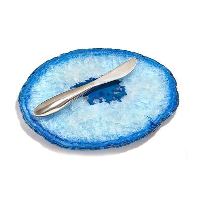 Anna New York Ita Cheese Plate and Forma Spreader Azure Agate and Silver ITF-PSS2-51S, 810345028498