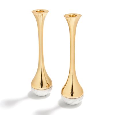Anna New York Coluna Dual Candleholders Marble and Gold Set of 2 DUA-CDS2-37B, 810345023042