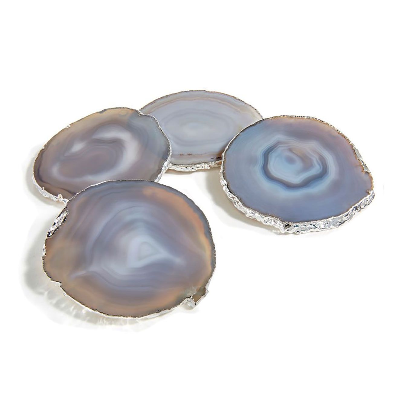 Anna New York Lumino Coasters Smoke Agate and Silver Set of 4 LM-001, 810345020133