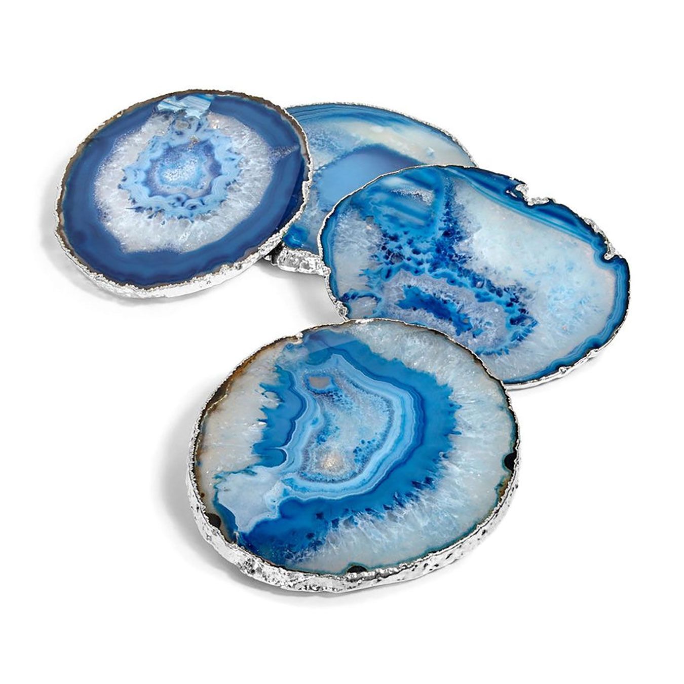 Anna New York Lumino Coasters Azure Agate and Silver Set of 4 LM-005, 810345020171