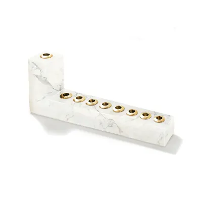 Anna New York Brillante Menorah Marble and Gold BRI-MEOS-37B