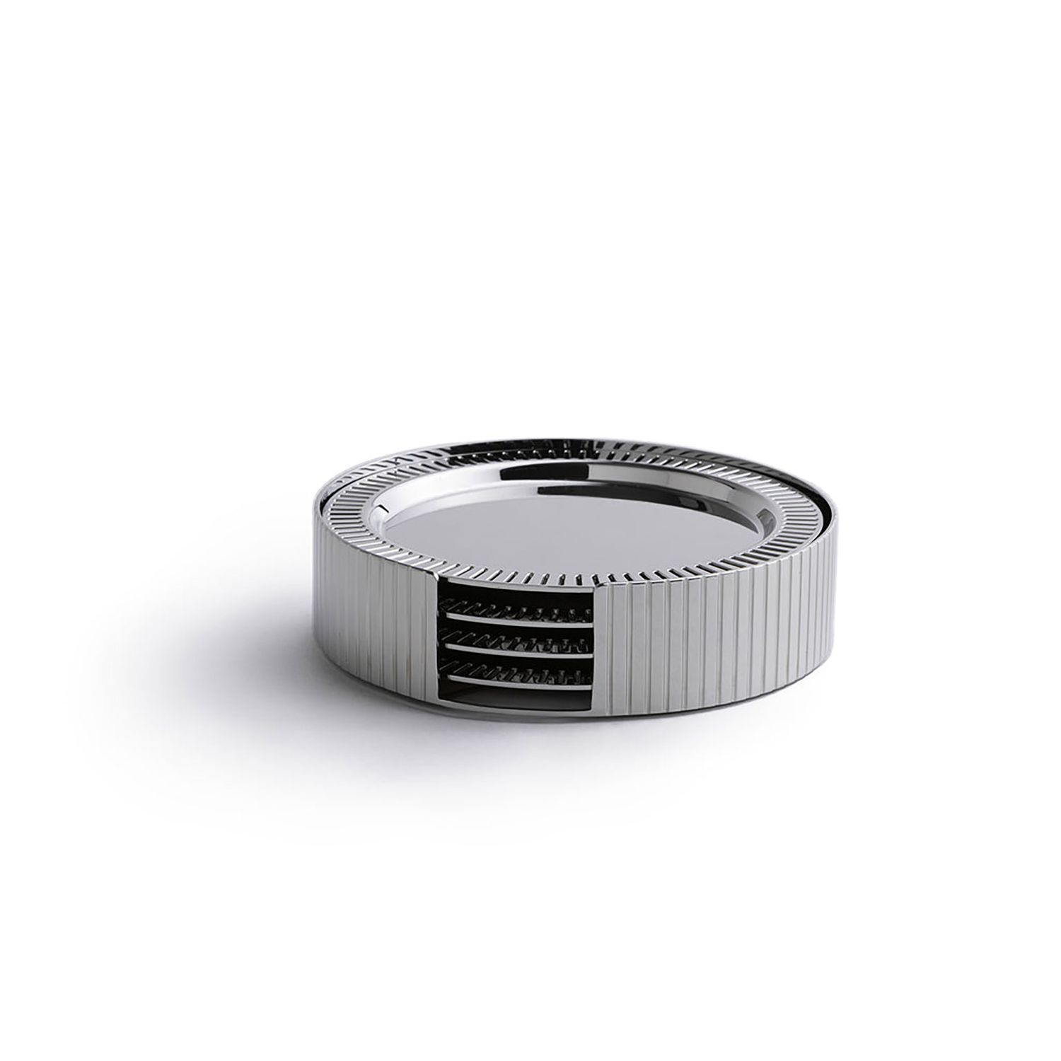 Anna New York Striations Coasters in Holder Silver Set of 4 STR-CHS4-15T, 850058256146