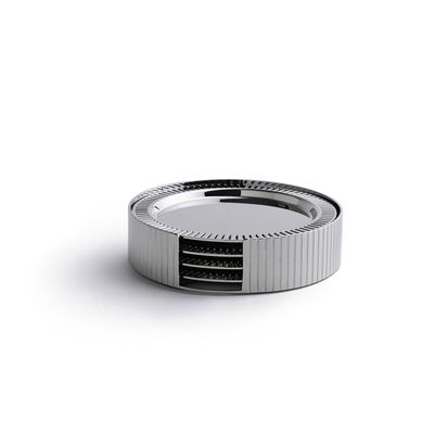 Anna New York Striations Coasters in Holder Silver Set of 4 STR-CHS4-15T, 850058256146