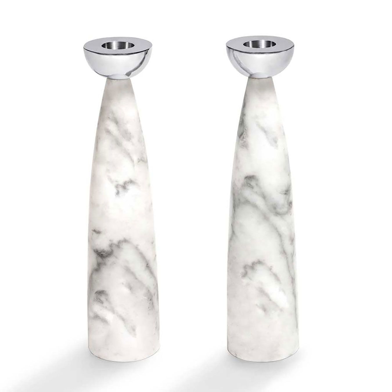 Anna New York Coluna Candleholders Marble and Silver Set of 2 COL-CDS2-37N, 810345028832
