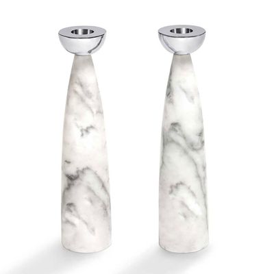 Anna New York Coluna Candleholders Marble and Silver Set of 2 COL-CDS2-37N, 810345028832