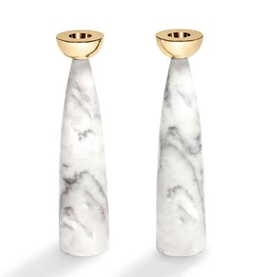 Anna New York Coluna Candleholders Marble and Gold Set of 2 COL-CDS2-37B, 810345029556