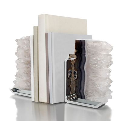 Anna New York Fim Bookends Agate Druze and Silver Set of 2 FI-002, 810345020508