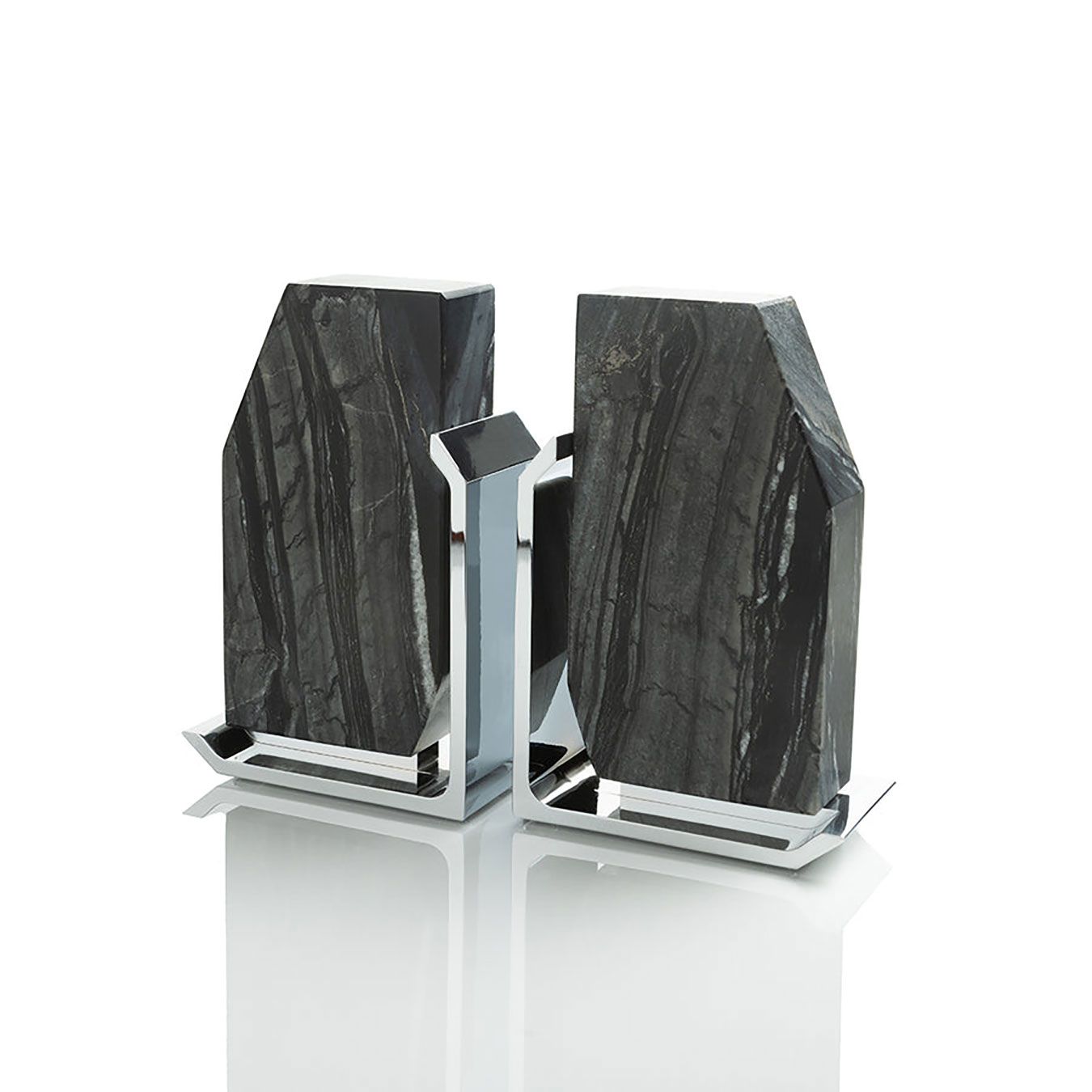 Anna New York Fim Geo Bookends Grey Marble and Silver Set of 2 FIM-GEOS-15S, 850058256061