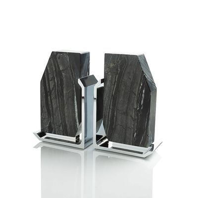Anna New York Fim Geo Bookends Grey Marble and Silver Set of 2 FIM-GEOS-15S, 850058256061
