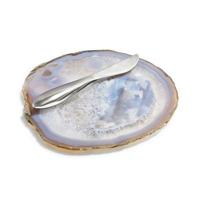 Anna New York Ita Cheese Plate and Forma Spreader Smoke Agate and Silver ITF-PSS2-06S, 810345028511